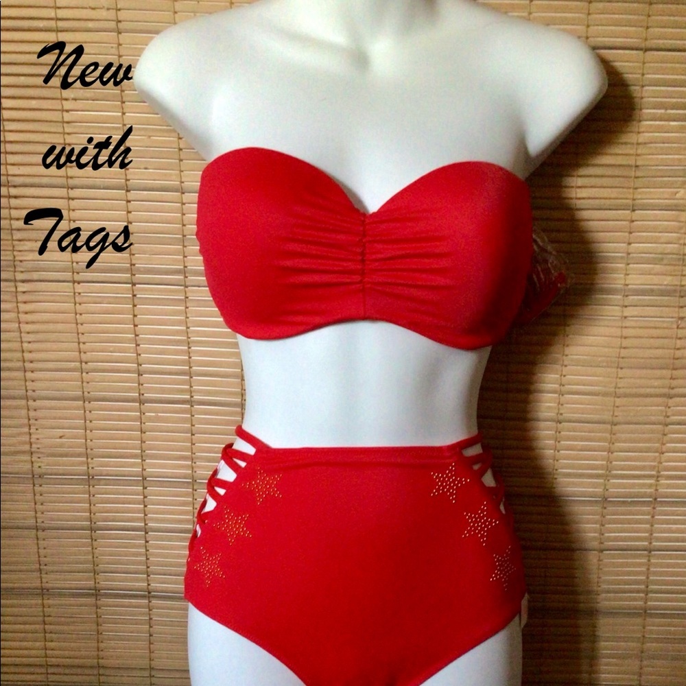 💵VS Pink NWT swimsuit cut-outs laced top hi-waist - Picture 5 of 16